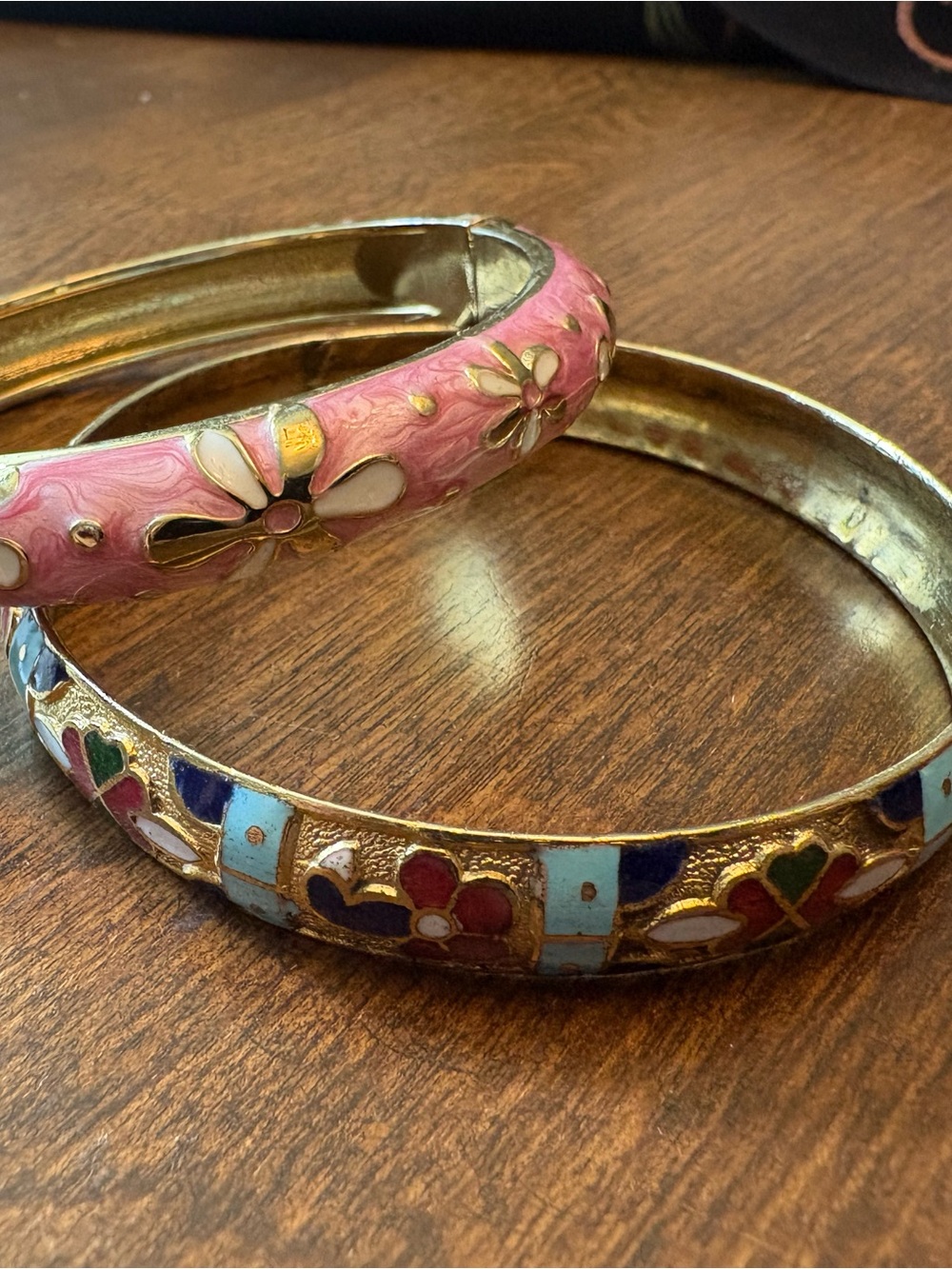 Gorgeous Pink and Multicolor Cloisonné Bangle Set